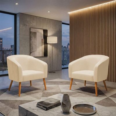 Kit 2 Poltronas Sala Decorativa Stella Sintético Pu Bege D03 D'Rossi