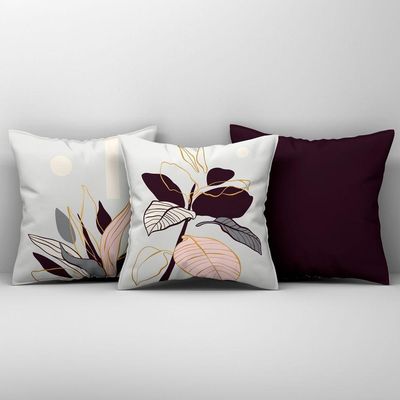 Kit Trio Capas De Almofadas Estampadas Em Veludo Suede 45cm X 45cm - Cor Uva