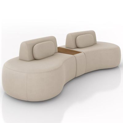 Sofá 4 Lugares 285cm Orgânico Com Mesa Mellanie Veludo Bege Z32 - Mpozenato