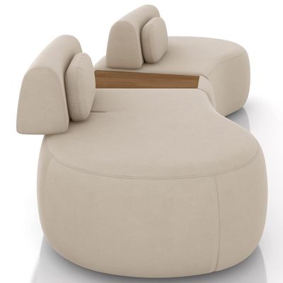 Sofá 4 Lugares 285cm Orgânico Com Mesa Mellanie Veludo Bege Z32 - Mpozenato