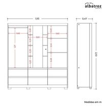 Guarda Roupa Solteiro Atena 2 Portas 6 Gavetas Nogueira-capuccino Com Led – Móveis Albatroz