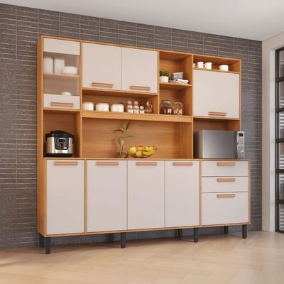 Kit Cozinha Compacta Itatiaia Nápoles 220cm Em Madeira Cinamomo-off White