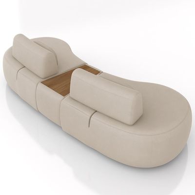 Sofá 4 Lugares 325cm Orgânico Com Mesa Mellanie Veludo Bege Z32 - Mpozenato