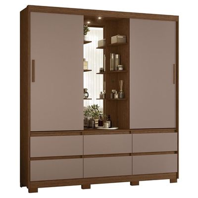 Guarda Roupa Solteiro Atena 2 Portas 6 Gavetas Nogueira-capuccino Com Led – Móveis Albatroz