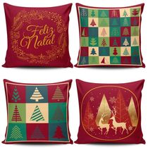 Kit Com 4 Almofadas Cheias Estampadas Natalinas 45cm X 45cm Com Enchimento Refil