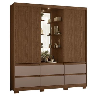Guarda Roupa Solteiro Atena 2 Portas 6 Gavetas Nogueira-capuccino Com Led – Móveis Albatroz