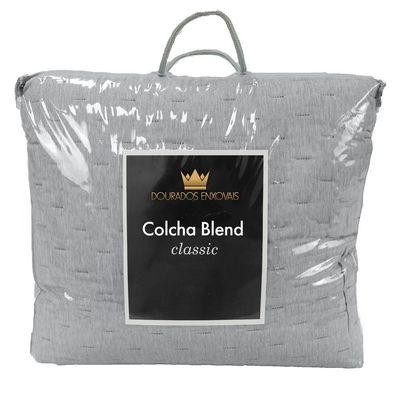 Kit Cobre Leito Colcha Queen  300 Fios Dupla Face Linho Mesclado Com Fronhas 03 Peças Cor Cinza