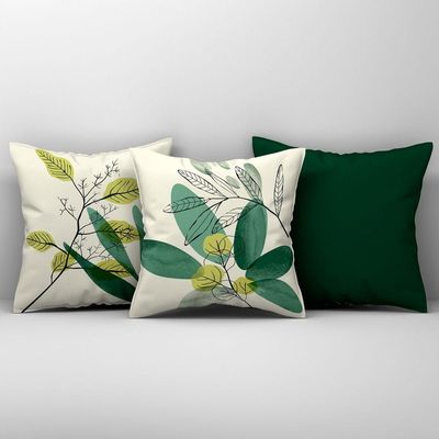 Kit Trio Capas De Almofadas Estampadas Em Veludo Suede 45cm X 45cm -Cor Verde