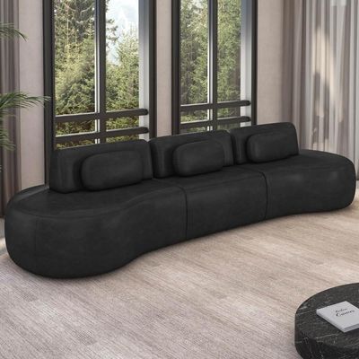 Sofá 4 Lugares 366cm Orgânico Mellanie Sintético Preto Z32 - Mpozenato