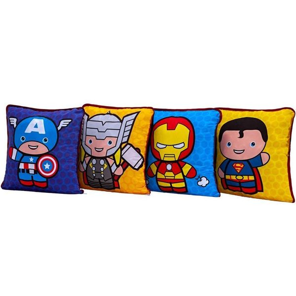 Kit 4 Almofadas Cheias Decorativas Innovative Mini Heróis 45cm X 45cm Com Refil