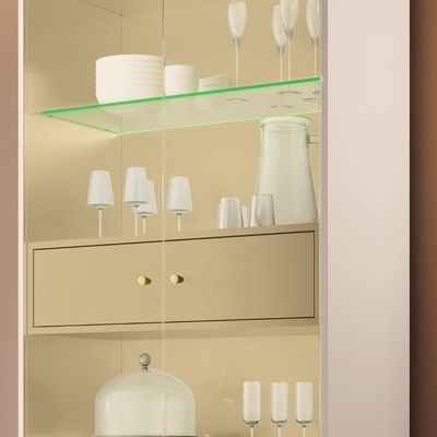 Cristaleira Portas De Vidro Com Led 76cm Lumina Off/champanhe - Hb Móveis