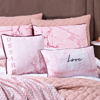 Kit Edredom Solteiro Verano Com Almofadas Estampadas 05 Peças - Dupla Face Percal 300 Fios Cor Love