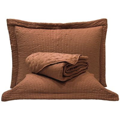 Kit Cobre Leito Colcha Anabela King Dupla Face Texturizado Percal 300 Fios 3 Peças - Castor