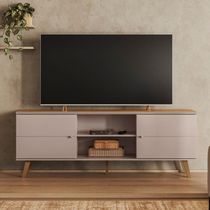 Rack Para Tv Com 2 Portas E Nicho Central Com Prateleira Grigio Fosco Canela