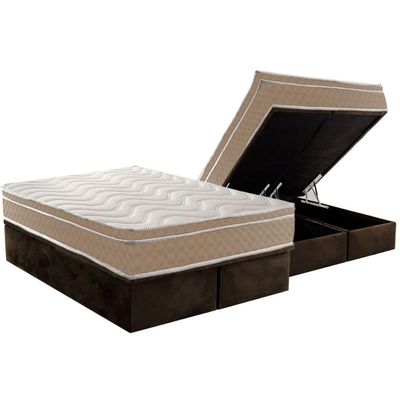 Cama Box Baú CRC Queen +Colchão Ortopédico Confort Ultra Paropas -