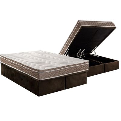 Cama Box Baú CRC Queen +Colchão Ortopédico Confort Ultra Paropas -