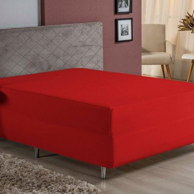 Lençol Com Elástico Casal Nobre 1 Peça Luva De Box 55cm De Altura Malha 100% Algodão - Vermelho