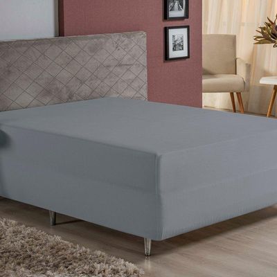 Lençol Com Elástico Queen Nobre 1 Peça Luva De Box 55cm De Altura Malha 100% Algodão - Cinza