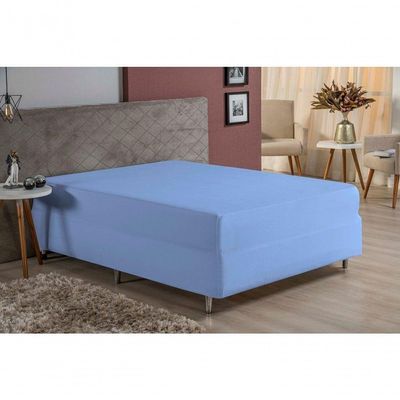 Lençol Com Elástico Queen Nobre 1 Peça Luva De Box 55cm De Altura Malha 100% Algodão - Azul-bebê