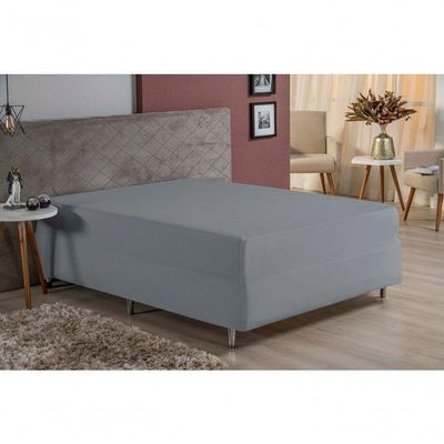Lençol Com Elástico Queen Nobre 1 Peça Luva De Box 55cm De Altura Malha 100% Algodão - Cinza