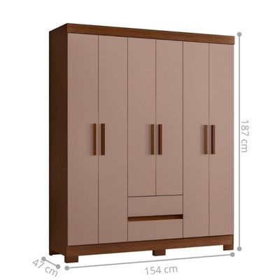 Armário De Quarto Com Espelho E Prateleiras 6 Portas Nogueira
