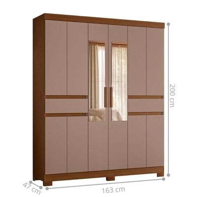 Armário De Quarto E Prateleiras 10 Portas 2 Gavetas Com Espellho Nogueira