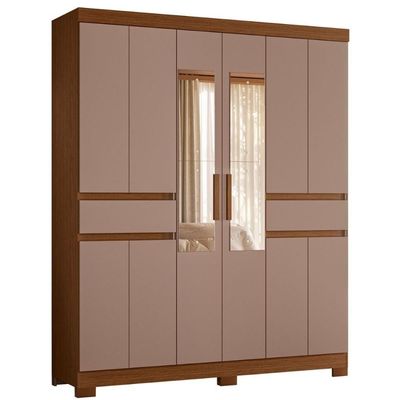 Armário De Quarto E Prateleiras 10 Portas 2 Gavetas Com Espellho Nogueira