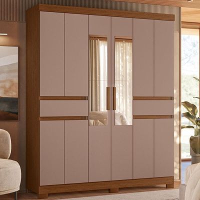 Armário De Quarto E Prateleiras 10 Portas 2 Gavetas Com Espellho Nogueira