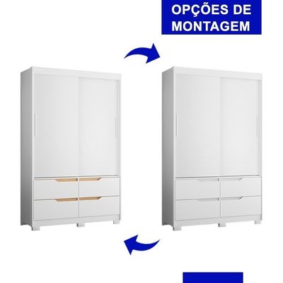 Guarda Roupa Solteiro Sole 2 Portas E 4 Gavetas Branco-freijó - Móveis Albatroz Branco-freijó