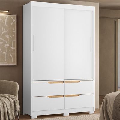 Guarda Roupa Solteiro Sole 2 Portas E 4 Gavetas Branco-freijó - Móveis Albatroz Branco-freijó