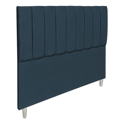 Kit Cabeceira E Calçadeira Recamier Baú Casal 1,40m Holanda Suede - Pallazio Cor Azul Marinho