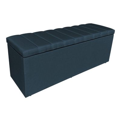 Kit Cabeceira E Calçadeira Recamier Baú Casal 1,40m Holanda Suede - Pallazio Cor Azul Marinho