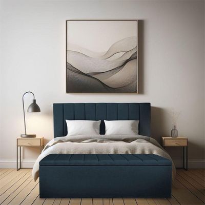 Kit Cabeceira E Calçadeira Recamier Baú Casal 1,40m Holanda Suede - Pallazio Cor Azul Marinho