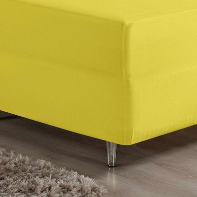 Lençol Com Elástico Queen Nobre 1 Peça Luva De Box 55cm De Altura Malha 100% Algodão - Amarelo