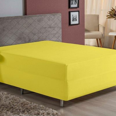 Lençol Com Elástico Queen Nobre 1 Peça Luva De Box 55cm De Altura Malha 100% Algodão - Amarelo