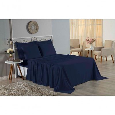 Lençol De Cima Casal Nobre 1 Peça 2,40m X 2,20m Malha 100% Algodão - Azul-marinho