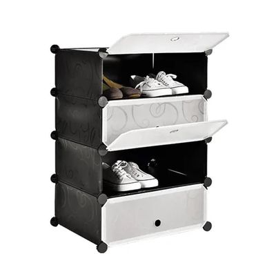 Guarda Roupa Modular 4 Prateleiras Sapateira Organizador Brinquedos Com Porta Preto