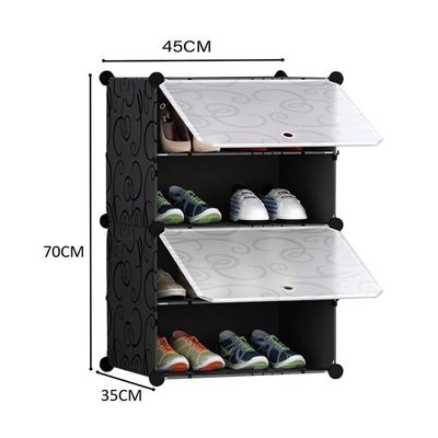 Guarda Roupa Modular 4 Prateleiras Sapateira Organizador Brinquedos Com Porta Preto