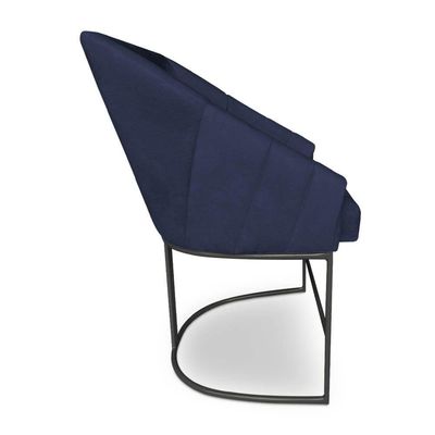 Kit 6 Poltronas Luxo Alana Suede Azul Marinho Base Ferro Preto - Pallazio