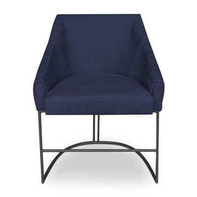 Kit 6 Poltronas Luxo Alana Suede Azul Marinho Base Ferro Preto - Pallazio