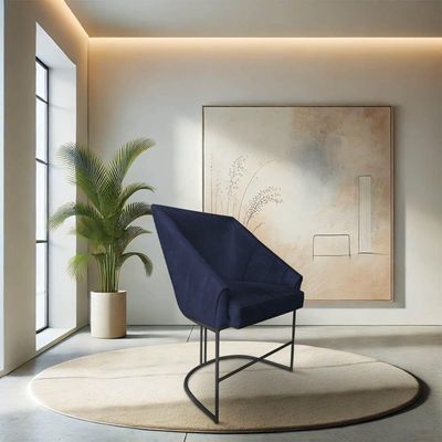 Kit 6 Poltronas Luxo Alana Suede Azul Marinho Base Ferro Preto - Pallazio
