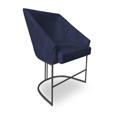 Kit 6 Poltronas Luxo Alana Suede Azul Marinho Base Ferro Preto - Pallazio