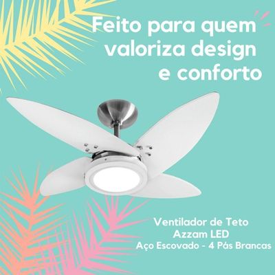 Ventilador De Teto Tron Azzam Led 4 Pás Branco/Alumínio 110V