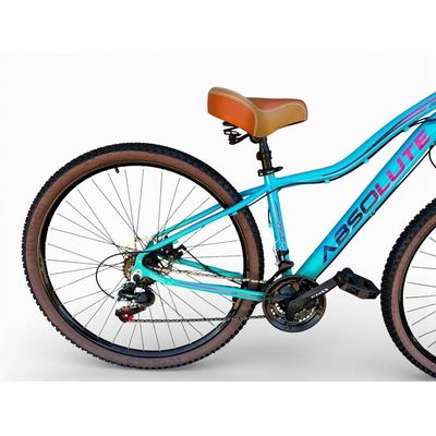 Bicicleta Aro 29 Feminina Absolute Hera Retrô Vintage 21v Hidráulica Selim  Cesta Azul-verde Tam 15