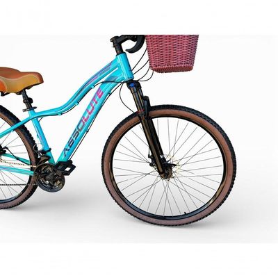 Bicicleta Aro 29 Feminina Absolute Hera Retrô Vintage 21v Hidráulica Selim  Cesta Azul-verde Tam 15