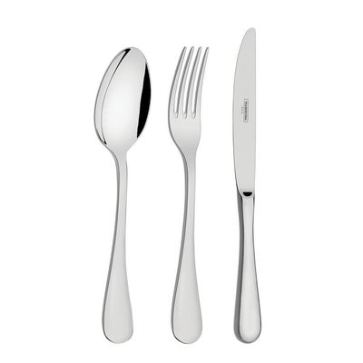 Faqueiro Classic Aço Inox e Estojo de Madeira MDF Inox Polido Brilho Prata