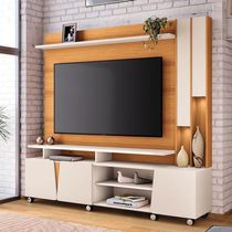 Estante Home Theater Virtus Cinamomo Off White Com Aparador Infinity Cinamomo - Hb Móveis