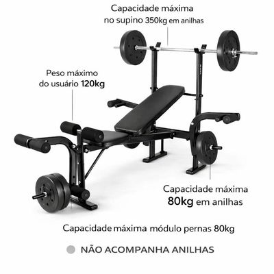 Banco Supino Musculação Treino Em Casa Ajustável Preto Ajustável