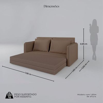 Sofá Cama Retrátil 3 Lugares Veneza 1,56m Linho Marrom