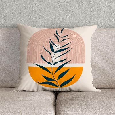 Kit Trio Capas De Almofadas Estampadas Folhas Em Veludo Suede 45cm X 45cm - Cor Laranja